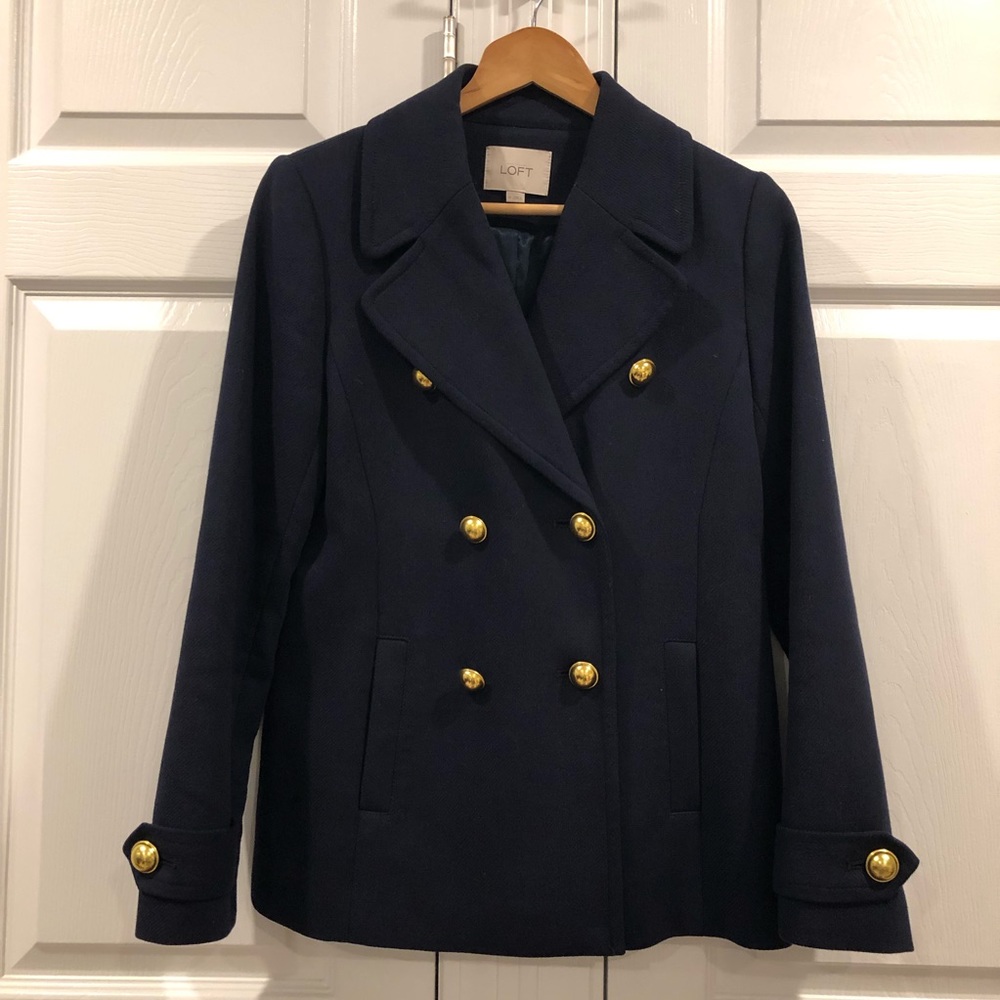 NWOT LOFT Naval Short Coat Navy Gold Buttons XS